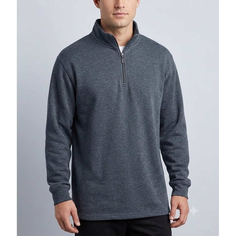 Oak Hill Mens 2XL Quarter Zip Pullover Sweater Charcoal Gray Mock Neck